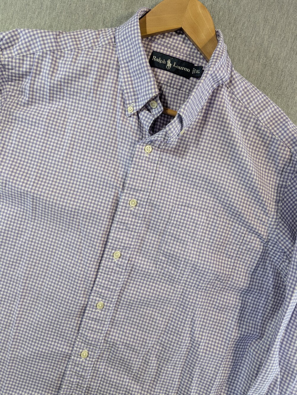 Ralph Lauren Button Shirt Men's XL Gingham Check Purple White Long Sleeve